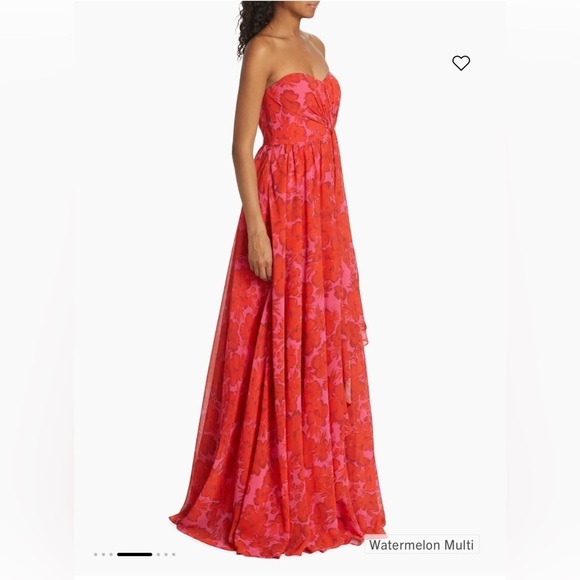 Badgley Mischka Elegant Strapless Floral Dress in Red and Pink size 12 - Picture 6 of 14
